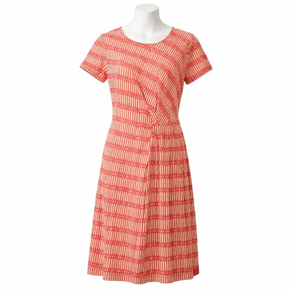 Lafayette 148 New York Dress Womens S Coral Geometric Print Short Sleeve Ruched